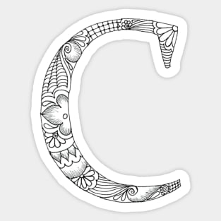 Henna Alphabet C / Henna Letter C - Black Henna Line Art Sticker